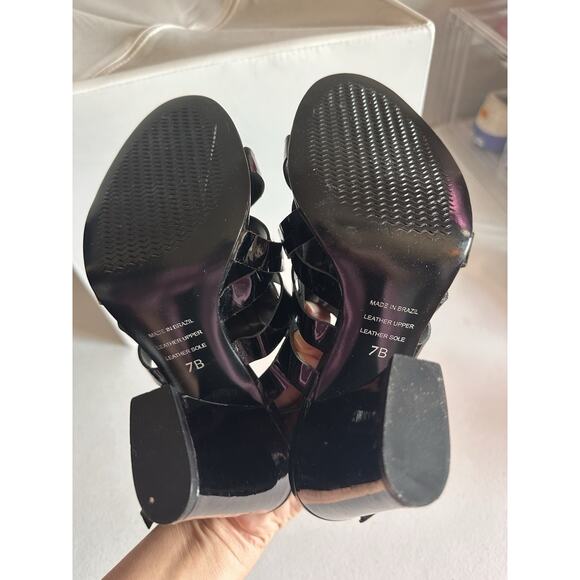 Bebe Women's Size 7 Patent Shiny Gladiator Style Black Heels - Picture 6 of 6